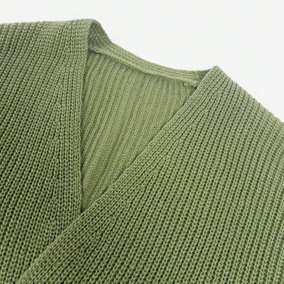Army Green Casual Women's Solid Drop Shoulder Open Front Cardigan - Picture 3 of 8